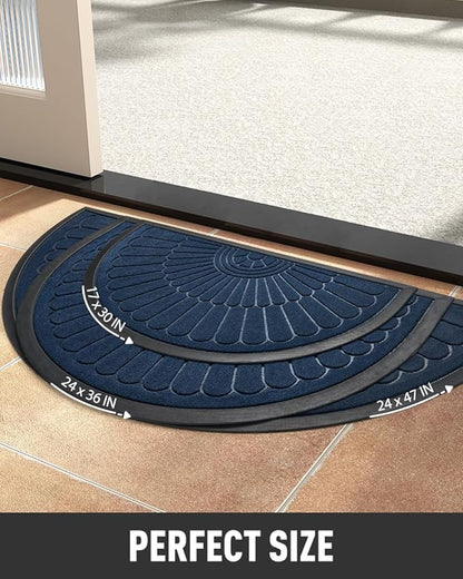 tchdio Door Mat Outdoor Indoor Entrance Doormat-Semicircular Durable Rubber Non Slip Front Door Mat for Outside Inside Entry Entryway Dirt Trapper WelcomeMat for Muddy Paws and Shoes-Blue 24”x47”