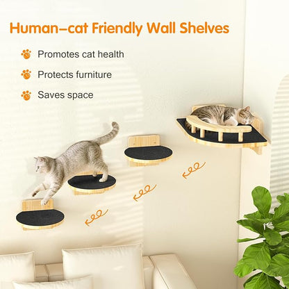 XiaZ Cat Wall Shelves, Corner Cat Shelf with 3 Wide Perch Steps, Kitty Wall Climber Wooden Furniture up to 25lbs, Modern Floating Cats Stairs for Indoor Sleeping, Playing, Climbing