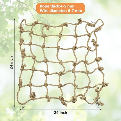 Tfwadmx Natural Bird Rope Net, Large Size - 24''X24'' Parrot Swing Hammock, Bird Climbing Ladder Hanging Cage Perch Chew Toys for Budgies Macaw Conure Finch Cockatoo Budgie African Grey Parakeet