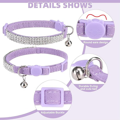 EXPAWLORER Soft Velvet Safe Cat Collars for Girl Cats - Rhinestones Bling Diamante Adjustable Collars Breakaway- Chirstmas Cat Clollar Gifts with Bells for Boy Cats Kitty and Small Dogs