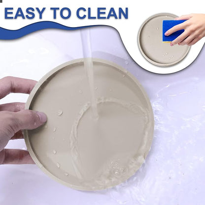 Arespark Pet Silicone Food Mat, Set of 2 Nonslip Waterproof Feeding Bowl Mat with Raised Edges for Food and Water Prevent Spills, Round Eating Tray for Dog Cat Puppy Kitten, 6'' x 6''