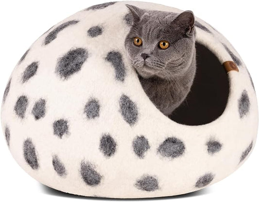 MEOWFIA Cat Cave – Premium Felt Cat Bed for Indoor Cats, Handmade Merino Wool (Snow Leopard, Large)
