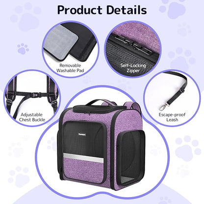 Cat Backpack Carrier with Detachable Play Tunnel, 2 in 1 Cat Tunnel Backpack Suitable for Carrying & Playing, Expandable Dog Carrier for Small Medium Kitten Puppy, Suitable for Travel Hiking Camping