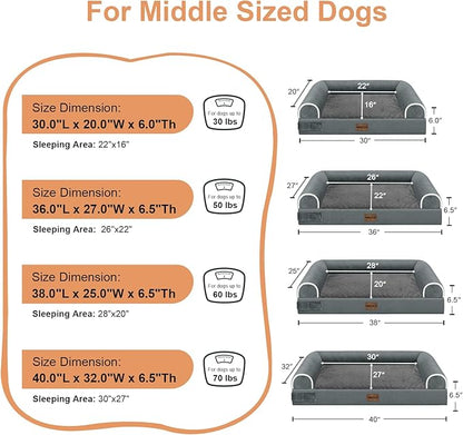 Large Dog Bed Orthopedic Washable: Beds Bolster XL Bed Big XLarge Dogs Memory Foam Sofa Couch Waterproof Removable Cover - Dark Grey