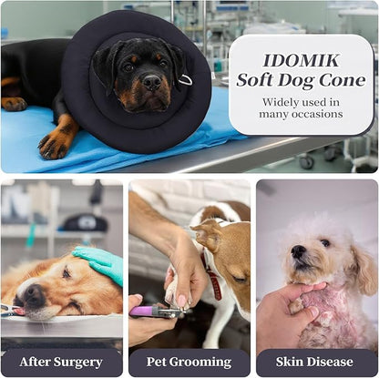 IDOMIK Dog Recovery Collar, Waterproof Soft Dog Cone After Surgery, Comfy Protective Elizabethan Collar Alternative for Dogs Cats, Adjustable Pet Neck Donut Cone Anti-Licking Biting Wounds,Grey,M