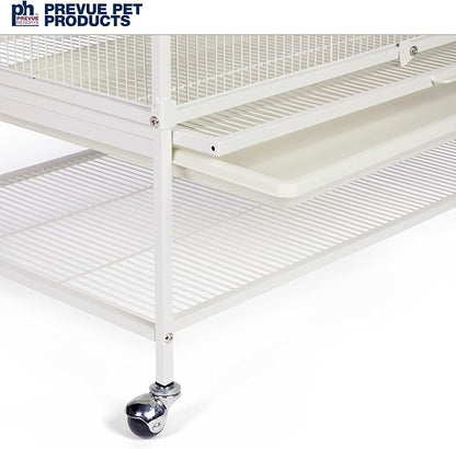 Prevue Pet Products Wrought Iron Bird Flight Cage with Wheels - Large Birdcage for Parakeets, Canaries, Finches, Cockatiels, Lovebirds, Green Cheeks, Metal Standing Birdcage - Chalk White