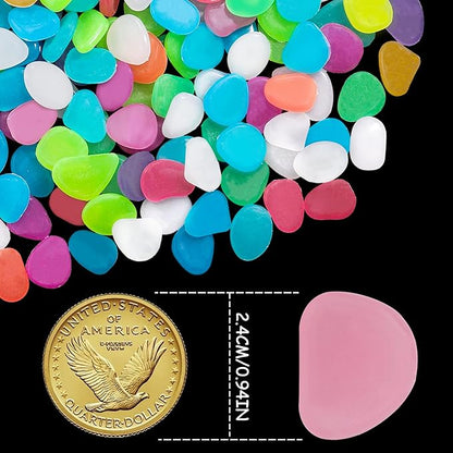 350 PCS Luminous Stones – Mixed Color Glow Rocks Decorations DIY Decorative Pebbles for Aquarium Fish Tank Sidewalk Garden Path Patio Terrace Lawn Yard Ornaments Colorful Cobbles Decor FD05MX350