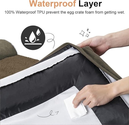 Large Dog Bed Orthopedic Washable: Extra Large Sized Beds for Jumbo Dogs Egg Crate Foam Sofa Couch Waterproof Removable Cover - Brown
