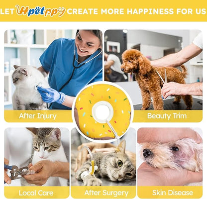 Cat Cone Collar Soft, Waterproof Cat Recovery Collars Spay Cones to Stop Licking Cute Donut E Collar After Surgery Anti-Lick Wound Healing Safety Elizabethan Collar for Kittens (Donut Yellow, Medium)