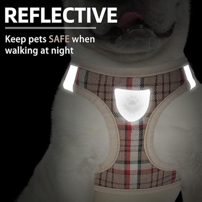 PUPTECK Adjustable Dog Harness Collar and Leash Set Step in No Pull Pet Harness for Small Medium Dogs Puppy and Cats Outdoor Walking Running, Soft Mesh Padded Reflective Vest Harnesses, Khaki XS