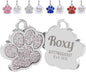 EDSG Cat Dog Tags Personalized for Pets, Dog Name Tags Cat Name ID Tag, Engraved Dog Tags Dog ID Tags Small Glitter Bling ID Tag Paw Print for Cat Pet Dog Puppy(Silver,Design 1)