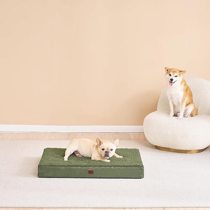 EHEYCIGA Orthopedic Foam Dog Bed, Medium, 30"L x 20"W x 3.5"Th, Dark Green