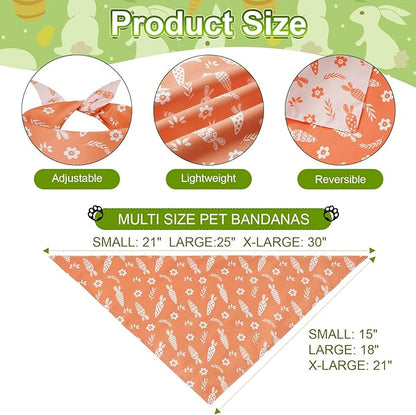 Easter Dog Bandanas XLarge 2PCS, 4 Pattern Colorful Scarf for Boy and Girl, Triangle Reversible Bibs Breed for Puppy Cats Pets