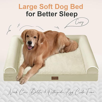 Large Dog Bed Orthopedic Washable: Beds Bolster XXL Bed Big XLarge Dogs Egg Crate Foam Sofa Couch Waterproof Removable Cover - Beige