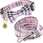 Yizepet Dog Collar and Leash Set-Plaid Puppy Collar with Bow Tie - Adjustable pet Collar for Dogs with Bell, Stylish Pattern for Small Medium or Large Boy and Girl Dog