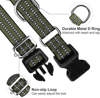 Martingale Dog Collar, Adjustable Nylon Reflective Collar with Quick Release Buckle (Forest Green, Medium)