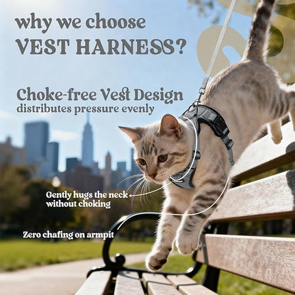 rabbitgoo Cat Harness and Leash for Walking, Escape Proof Soft Adjustable Vest Harnesses for Cats, Easy Control Breathable Reflective Strips Jacket, Grey, XXS