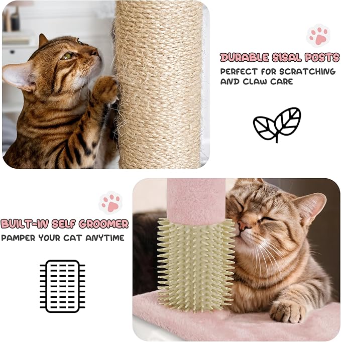 MoNiBloom 70 Inch Cat Tree Tower for Indoor Cats Large Adults, Tall Cat Tower with Scratching Post, Multi-Level Furniture Activity Center with Cat Condo Pet Play House, Soft Pink