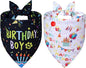 Dog Birthday Bandanas, 2-Pack Reversible 4 Patterns for Small Dogs - Black Boy & White Girl Birthday Scarf, Party Outfit Gift for Pups (9-14" Neck)