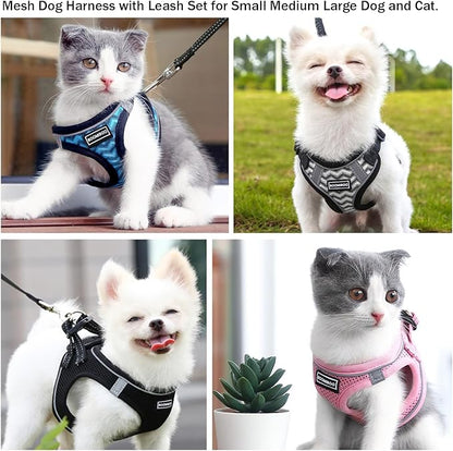 Dog Harness with Leash Set, No Pull Adjustable Reflective Step-in Puppy Pet Vest Harnesses for Small Medium Large Dogs and Cats,White Stripe XL