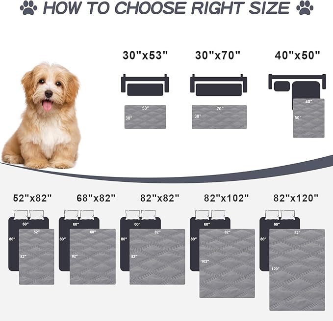 Smiry Waterproof Dog Bed Cover Blanket 82x102, Soft Reversible Pet Blanket, Washable Leakproof Cats Dogs Couch Cover for Sofa, Couch, Furniture, Grey/Light Grey