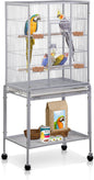 SUPER DEAL 53-Inch Rolling Bird Cage Large Wrought Iron Cage for Cockatiel Sun Conure Parakeet Finch Budgie Lovebird Canary Medium Pet House with Rolling Stand & Storage Shelf, White