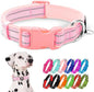 azuza Reflective Dog Collar,Soft Neoprene Padded Pet Collar with ID Tag Ring,Adjustable for Large Dogs,Pink,L