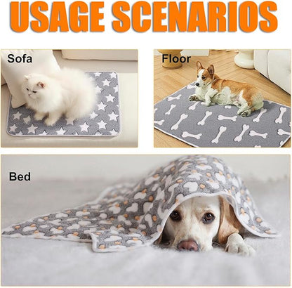 3 Pack Cat and Dog Blanket Soft & Warm Fleece Flannel Pet Blanket, Great Pet Throw Sleep Mat for Puppy Cats Small Dogs Cute Star/Love/Bone (Small 23" x 15")