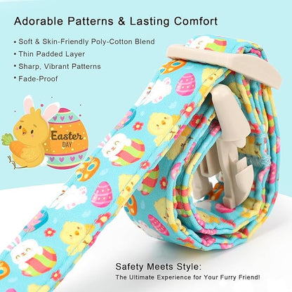 Easter Dog Collar for Small Dogs - Cute Easter Egg Hunt Dog Collars for Boy Girl Dogs, Playful Bunny & Chick Print, Lightweight Adjustable Spring Holiday Dog Collar S