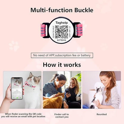 2-Pack Reflective-Breakaway Cat Collars with Bells with QR Code Name Tag, Cat ID Tag Personalized,Smart ID tag Cat Collar,Ideal for Girl Cats Male Cats Kittens Puppies (Black&Pink,NO airtag Holder)