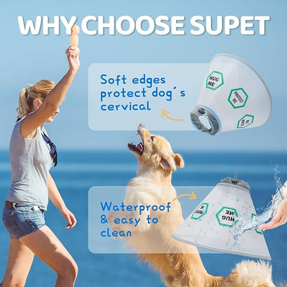 Supet Dog Cone Collar After Surgery to Stop Licking: Adjustable Recovery Elizabeth Collar Alternative for Large Medium Small Dogs, Plastic Pet Head Neck Cone (S)