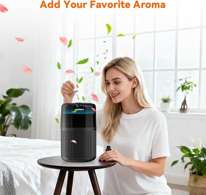 AIRROMI HEPA Air Purifier for Bedroom&Home,Pet Air Purifier for Home Pets,Removes Pet Odor,Cat Litter Smell,Dust,Smoke&Allergies,Quiet Room Air Purifier with Scents,360°Air Cleaner,A2005 Black