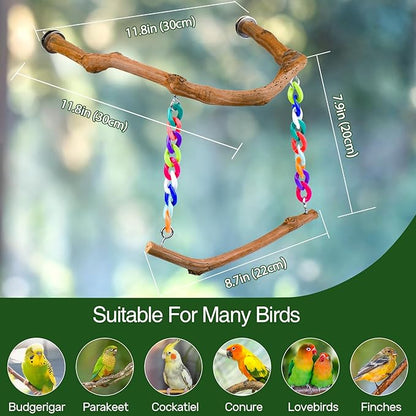 Bird Swing Toys, Standing Bird Perch with Natural Grape Wood, U Shape Hangable Birdcage Accessories, Birds Chewing Toy for Budgerigars, Parakeets, Cockatiels, Conures, Lovebirds, Finches (2Pack)