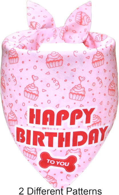 Dog Birthday Bandana Girl for Small Dogs, Reversible 2 Patterns in 1, White & Pink Confetti Scarf, Puppy Party Outfit Gift (9-14" Neck)