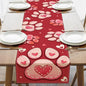 Valentines Day Dog Cat Paw Prints Table Runner, Red Love Hearts Kitchen Dining Table Decoration Pet Lover Gift, Anniversary Wedding Burlap Indoor Outdoor Home Decor Party Supply 13 x 48 Inches