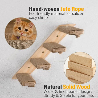 2 Pack 4 Steps Cat Wall Shelves and Stairs with Sisal Rope.Cat Wall Steps/Ladder Furniture ＆ cat Tree Supplies(Catstairs 2Pack-4Steps)