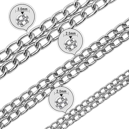 Silver Dog Choker Collar,2 Rows Stainless Steel Dog Chain Cuban Link Metal Martingale Collar Heavy Duty Training Choke Collar for Small Medium Large Big Breed (Silver, L(Neck Max 20inch) D3.0mm)