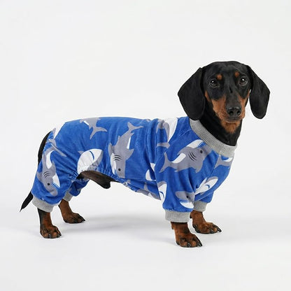 Fitwarm Shark Dog Pajamas, Dog Clothes for Small Dogs Girl Boy, Pet Onesie with Feet, Cat Outfit, Lightweight Velvet, Royal Blue, Large