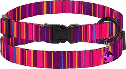 Cat Collars 2 Pack - Soft Cute Breakaway Collar with Bell, Adjustable Safety Kitten Collars for Girl & Boy Cats – Comfortable Stylish Patterned Print Lightweight (Ethnic + Striped)