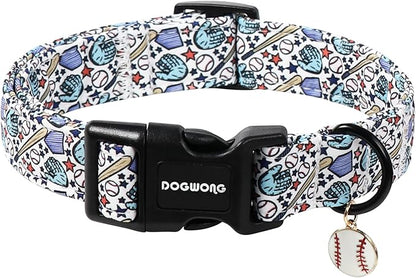 DOGWONG Baseball Dog Collar-Cute Boy Baseball Dog Collar, Adjustable Soft Male Dogs Collars for Large Dogs, XL