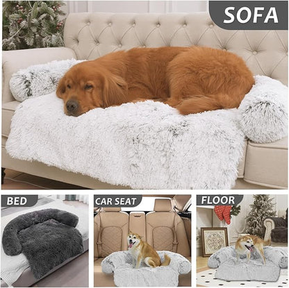 Calming Dogs/Cats Bed Mats, Dog Pad Washable Removable Couch Cover, Plush Long Fur Mat for Pets, Waterproof Lining, Perfect for Small, Medium and Large Dogs and Cats (Dark Gray, 31"x23")
