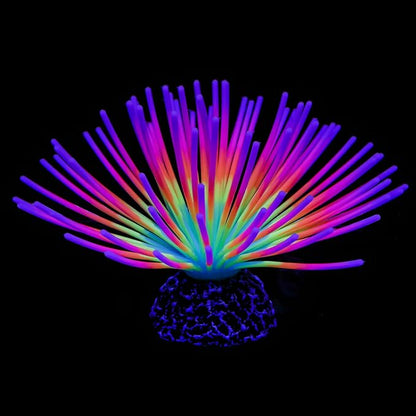 Uniclife Aquarium Imitative Rainbow Sea Urchin Ball Artificial Silicone Ornament with Glowing Effect for Fish Tank Landscape Decoration