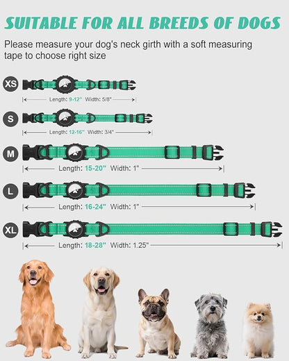 Joytale Airtag Dog Collar, Reflective Pet Collar with Waterproof AirTag Holder, Dual D-Rings, Soft Padded Adjustable for Small Dogs, Teal, S