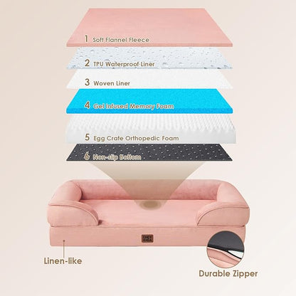 EHEYCIGA Orthopedic XL Dog Beds, Waterproof Memory Foam Dog Bed for Extra Large Dogs, Non-Slip Bottom and Egg-Crate Foam Big Pet Couch Bed with Washable Removable Cover, Dusty Pink