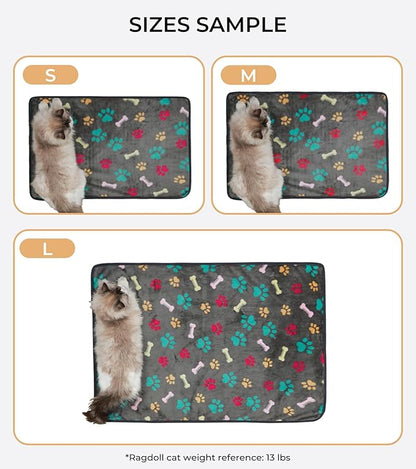 Luciphia 1 Pack 3 Blankets Fluffy Premium Fleece Pet Blanket Flannel Paw Bone Printed Throw for Dog Cat(Medium 30"x20", Grey)