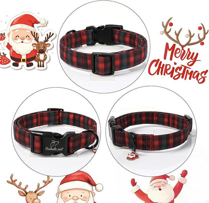 Christmas Dog Collar for Small Dogs - Vintage Red Green Tartan Christmas Collars for Dogs, Soft Adjustable Winter Holiday Dog Collars with Quick Release Buckle S