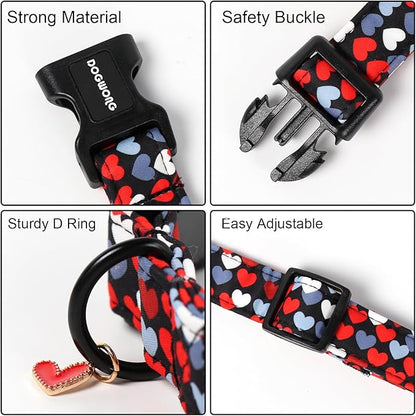 DOGWONG Red Heart Dog Collar, Cute Valentine Collar, Valentine's Day Dog Collar with Strong Plastic Buckle for Small Medium Large Dogs,M