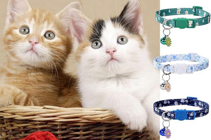 10PC Floral Cat Collar Set with Bells - Breakaway Safety for Kittens and Small Cats (#1)