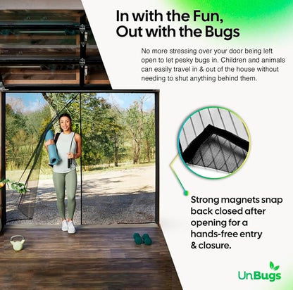 UnBugs Garage Screen Doors for 1 Car Garage - Fits Single Garage Doors up to 8 Feet Wide x 7 Feet Tall MAX - Pet & Kid Friendly, Self-Closing - Hands Free Magnet Closure Keeps Bugs Out & Breeze in