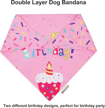 ADOGGYGO Dog Birthday Bandana Scarf and Dog Girl Birthday Party Hat with Cute Bow Tie for Extra Large Dogs Pets (X-Large)